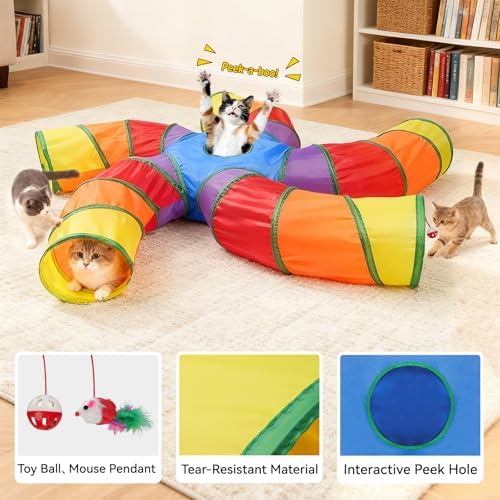 Joytale Cat Tunnel for Multiple Cats, 5-Way Indoor Tube Toy to Chase & Hide