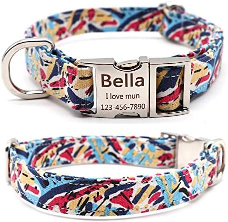 Customized Nylon Dog Collar, Personalized Dog Collar Engraved with Name and Phone Number,Adjustable ID Dog Collar with Quick-Release Buckle (M, Graffiti)