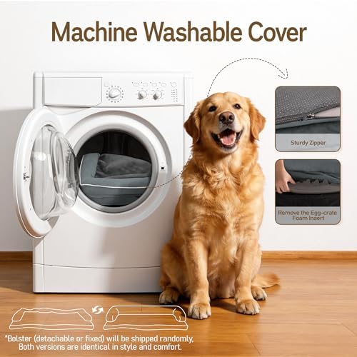 Comfort Expression Washable Dog Bed with Bolster for Medium to Large Dogs