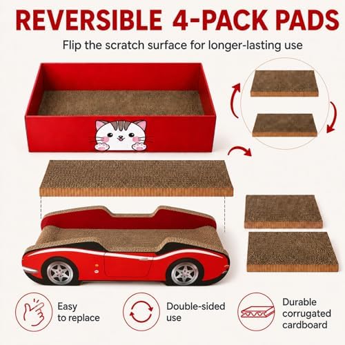 Cat Scratcher Cardboard Bed with Box, 21 Inch 4‑Pack Reversible Cat Scratch Pad for Indoor Cats