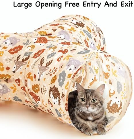 Tempcore Cat Tunnel, 3-Way Collapsible Toy for Indoor Cats, Beige Deer