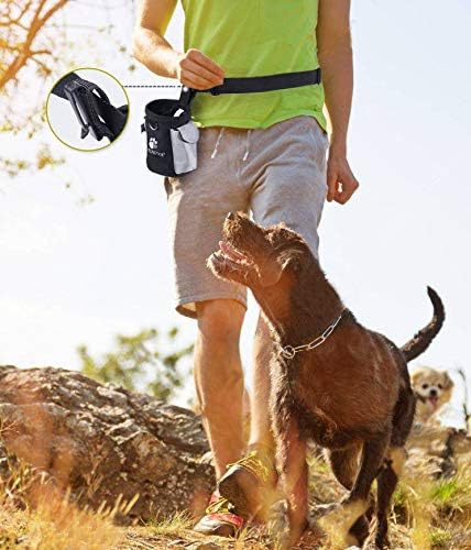 AMZNOVA Dog Treat Pouch Treatnow Dog Treat Bag, 3 Cups, Black | Training Pouch with Waist Belt & Clicker for Training & Walking, Waist Clip On Snack Fanny Pack for Pet