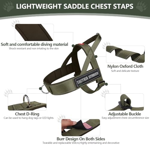 Dog Harness, Upgraded Escape Proof Adjustable Vest Puppy Outdoor Walking, Soft Breathable Jacket with Reflective Strips for Dark Night (Army Green, XL)