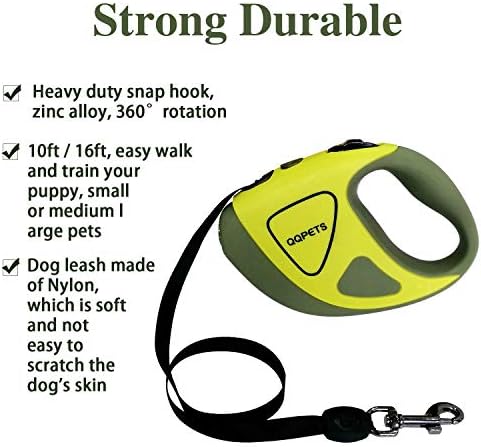 Retractable Dog Leash with LED Flashlight for Small Medium Big Breed Dogs, 10/16 ft Extendable Leash, Heavy Duty Nylon Cord Training Running (L (16 FT - up to 110lbs), Green)