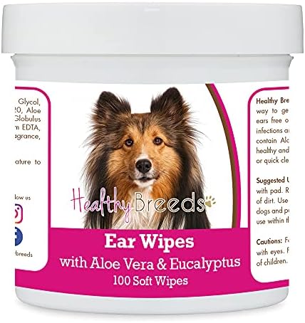 Healthy Breeds Shetland Sheepdog Ear Cleaning Wipes with Aloe & Eucalyptus for Dogs 100 Count