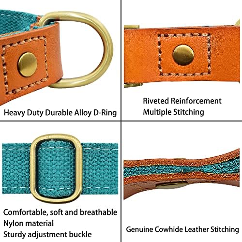 Personalized Dog Collar with Engraved Buckle for Small Medium Large Dogs, Custom Nylon & Genuine Leather Sewing Dog Collar with Name (M(3/4''*12''-19''),Red)
