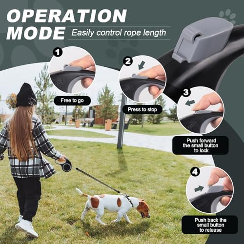 Retractable Dog Leash, 20 FT Dog Walking Leash for Small Medium Dogs up to 44 lbs, Heavy Duty No Tangle (Black)