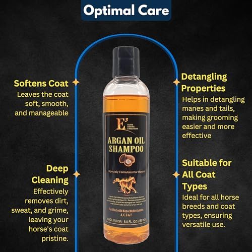 E3 Argan Oil Shampoo - Luxurious Pet Grooming Solution for Nourished & Rejuvenated Coat - Enriched with Hydrating Argan Oil for Lustrous Shine - Ideal for Horses - Deep Conditioning (8 fl oz), Brown