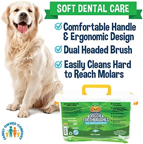 Bodhi Dog Dual-Headed Toothbrush for Dogs & Cats - Soft Bristles for Gentle Pet Dental Care - Puppy & Adult Teeth Cleaning - Easy-to-Use Design for Healthy Gums & Fresh Breath (100 Count) (Pack of 2)