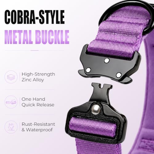 Tactical AirTag Dog Collar with Holder for Medium Large Dogs, Purple, M