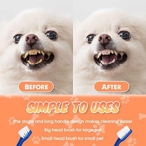 Potchen 100 Count Dog Toothbrush Bulk Dual Headed Pet Toothbrush Kit Soft Bristles Long Handle Double Sided for Dog Grooming Puppy Pet Large Small Teeth Cleaning Dental Oral Care, 10 Color