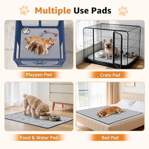 LOOBANI Washable Pee Pads for Dogs 36"x48", 2 Pack Whelping Pads, Gray