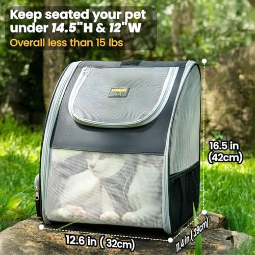 Conlun Cat Backpack Carrier for Small Dogs and Cats Fit Up to 15 Lbs,Small Dog Backpack, Foldable with 3-Side Mesh Windows, Pet Carrier for Travel & Hiking Friendly，Gray