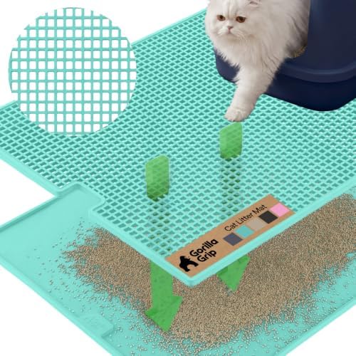 GORILLA GRIP Cat Litter Box Mat, Dual Layer Silicone Tray, 30x24, Turquoise