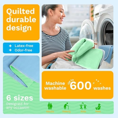 GREEN LIFESTYLE® Washable Underpads - Heavy Absorbency Reusable Bedwetting Incontinence Pads for Kids, Adults, Elderly, and Pets for Bed, Sofa, Couch, Floor (Pack of 20 - 34x36)