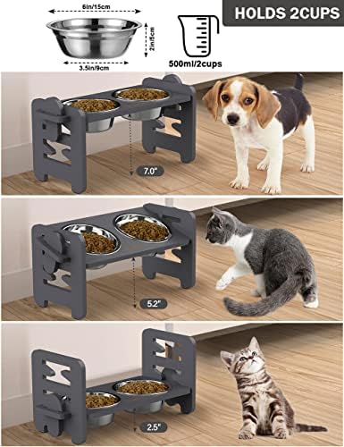 Vantic Elevated Dog Bowls, Raised Dog Bowl Stand Adjustable Small, Gray