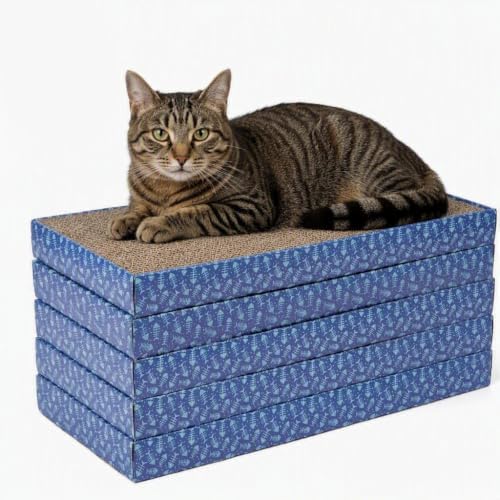Kitty City 5-Pack XL Double Sided Corrugate Cat Scratcher Pads with Catnip - X-Large Horizontal Cat Scratcher Mats, Reversible Corrugate Nail File Scratchers - Fish Bone Design, 18” x 10” Each