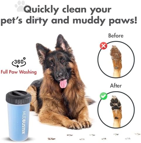 Dexas Lidded MudBuster Large Dog Paw Cleaner, Pro Blue, Fits 2.5"-3.5" Wide Paws, Gentle Silicone Bristles for Quick, Easy Cleaning