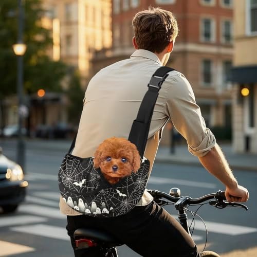 COEQINE Black Spider Web Ghost Print Sling Crossbody Carrier for Small Dogs