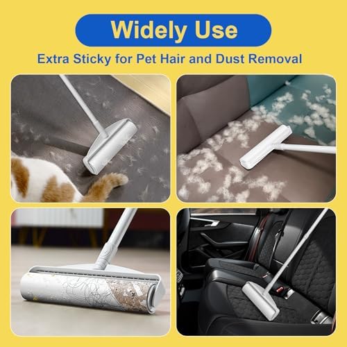 Large Lint Rollers for Floor Carpet, Sticky Floor Roller with 3 Extendable Long Handle for Pet Hair Removal, 9.45" Giant Lint Roller with 360 Sheets for Carpets, Beds, Cars, Clothing