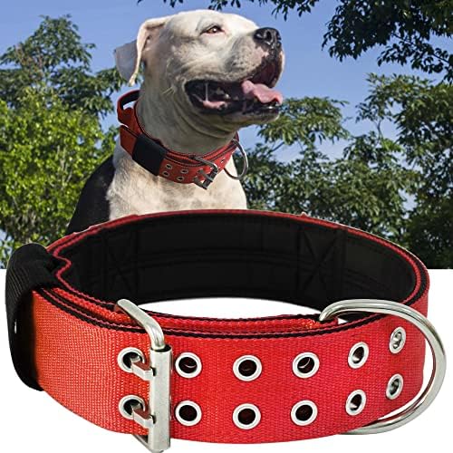Large Dog Collar Heavy Duty - 2 inch Wide with Handle for Extra Large Breed Dogs, 1/3" Thick Nylon Chew Proof Tactical Collar, Good Choice for German Shepherd,Pitbull,Rottweiler,Red,22-27 in
