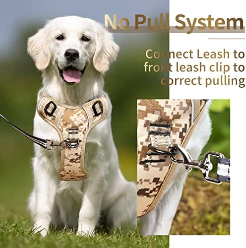 HEELE Dog Harness, No Pull Adjustable Padded Reflective Harness for Small Medium Large Dogs with Handle for Walking Training,Camo Tan, L