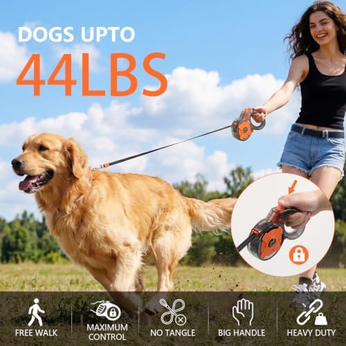 Lightweight and 13Ft Retractable Dog Leash - Anti-Entanglement and one-Hand Brake, Easy to Control - Durable Dog Leash, Designed for Women, Suitable for Small/Medium Dogs - Comfortable Grip