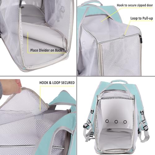 Square Back Extension Pet Backpack Carrier for Cat and Small Puppy up to 12 Pounds, Clear Space Capsule Astronaut Transparent Bubble Window Backpack to Carry and Transport Cat to Vet and Traveling