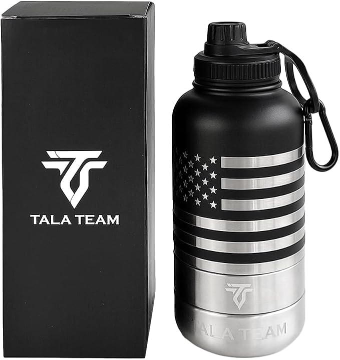 Insulated Dog Water Bottle Portable (32oz) - Dog Travel Water Bottle with a Hook for Hiking & 2 Bowls Attached. Pet Travel Accessories, Puppy Essentials, Portable Pet Dispenser.