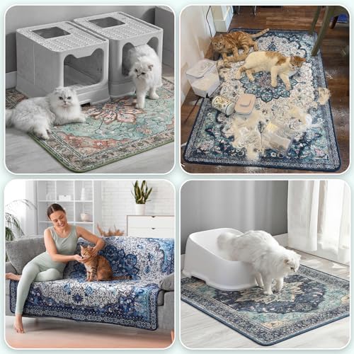Hompet Cat Litter Mat 2 Pack, 72x72 Large Machine Washable Trapping Mats for Cats, Super Absorbent & Urine-Proof Cat Litter Box Mat for Floor, Waterproof & Non Slip Kitty Litter Rug
