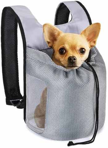 Dog Front Carrier Backpack,Ventilated Mesh Puppy Back Pack with Safety Belt,Adjustable Breathable Pet Carrier for Small Dogs Cats,Lightweight Doggy Backpack for Hiking Cycling Outdoor
