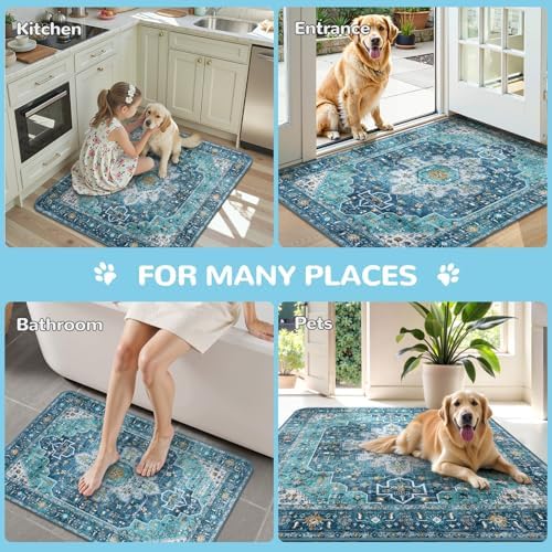 Lahome Extra-Large Washable Dog Pee Pads (72"x72") - Super Absorbent & Waterproof - Leakproof Reusable Mat for Playpens, Beds & Whelping , Convenient Cleanup,Blue