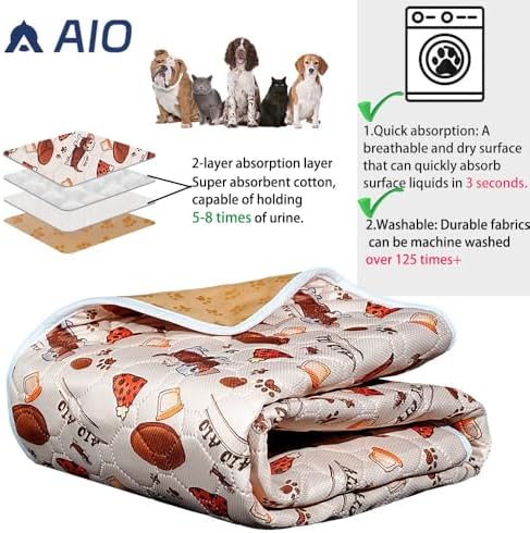 AIO Pet Urine pad Washable Pee Pads for Dogs Anti-Slip Waterproof 2-Pack Reusable Puppy Pads for Potty Training Heavy Absorbency Prevent Leakage Reusable Training Dog Pads 27.6*39.37inch Happy Dog