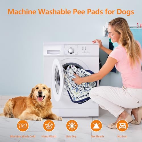 Mozin Washable Pee Pads for Dogs, 2 Pack Super Absorbent Reusable Puppy Pads Waterproof, Leak-Proof & Non-Slip Whelping Pad for Potty Training, Playpens, Crates, Floors, Beds, and Couches 31"x36"