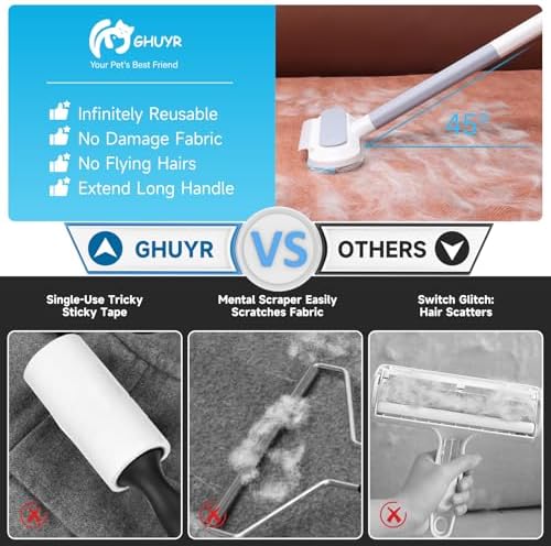 Cat and Dog Hair Remover for Couch & Furniture, Better Than Lint Rollers for Pet Hair, Reusable, Washable Fur Cleaner for Carpets, Clothing, Bedding, Portable Multi-Surface Tool for Home & Car
