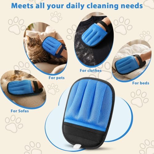 SUETT 2-Pack Pet Hair Removal Gloves, Reusable Five-Finger Grooming Gloves for Dogs and Cats, Removes Pet Hair from Clothes, Sofas, Carpets, and Car Seats, Blue