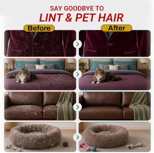 Pet Hair Remover Glove for Dogs & Cats - Reusable Double-Sided Electrostatic Grooming Mitt for Couch, Car Seats, Furniture, & Clothing - Washable Fur & Lint Removal Tool (1 Pack) Burgundy