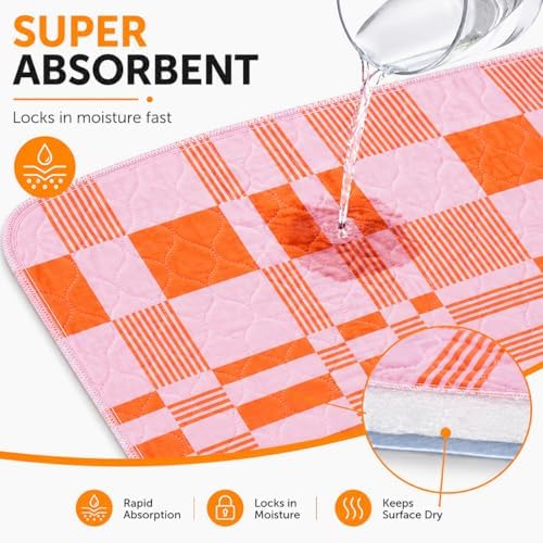 Washable Pee Pads for Dogs, 2 Pack Training Pads Puppy Pads Leak-Proof Reusable Pet Pad, Super Absorbent and Non-Slip Litter Cats Mat for Whelping, Playpen, Housebreaking, Pink 18''x24''