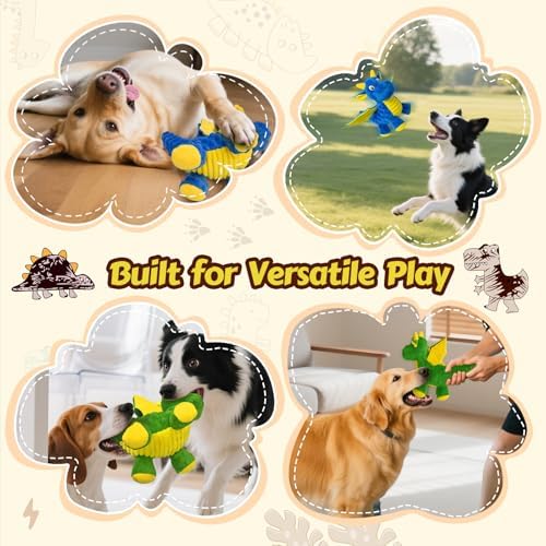 2 Pack Squeaky Dog Toy - Plush Dragon with 5 Squeakers and Crinkle Wings