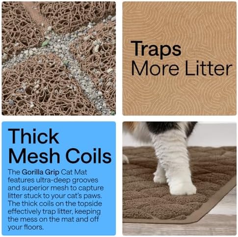 GORILLA GRIP Cat Litter Box Mat, Coiled Mesh Trapping Mats, 24x17 Brown