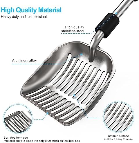 Depets Cat Litter Scoop, Long Handle Metal Litter Scooper - No Bending