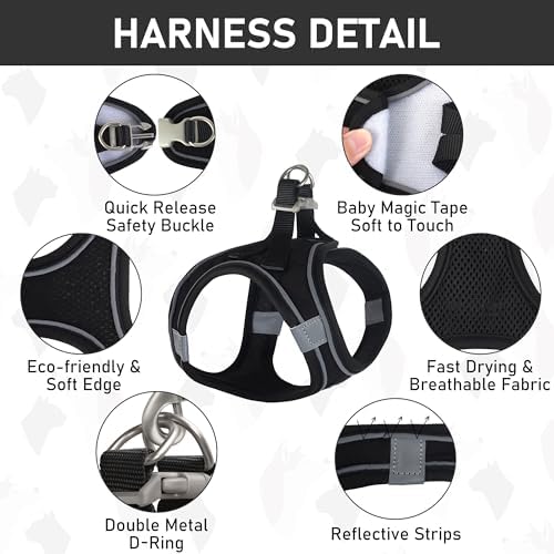 GAMUDA Small Dog Harness Collar and Leash Set, Step in No Chock No Pull Hemp Fabric Soft Mesh Dog Vest Harnesses Reflective for Dogs Puppy and Cats Outdoor Training and Running (Black, S)