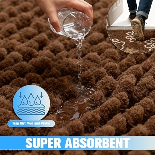 EXPAWLORER Dog Door Mat for Muddy Paws - Highly Absorbent Microfiber Pet Rug, Quick Dry Chenille Dog Runner Rug Indoor Outdoor, Non-Slip Entryway Carpet Washable Mud Mat for Dogs, Brown 36"x24"