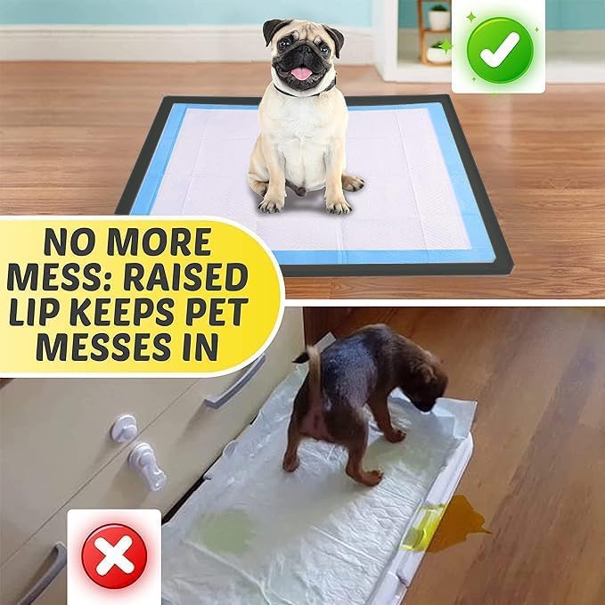 TidyFriend Dog Pee Pad Holder Tray Fits for 36” x 36” Wee Wee Pee Pads - Stable Grip, Raised Edges, Quick-Wipe Silicone Surface Dog Potty Tray Holder for Indoor Flooring Protection (Black)