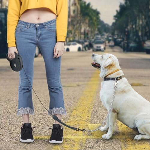 Idepet Heavy Duty Retractable Dog Leash Steel Chain 16ft Pet Leashes