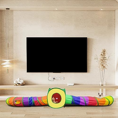 Andiker Cat Tunnel, Foldable Square Colorful Kitten Pop Up Tent Matches with Most Cat Tubes Polyester Kitten Tent with a Bell Ball 3 Holes Kitten Tubes to Hide Play (Square S)
