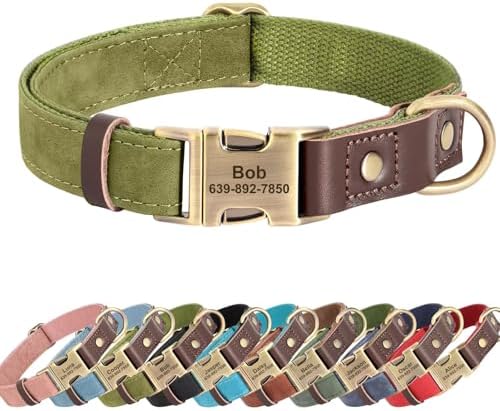 Personalized Dog Collars, Quick Release Buckle, Olive Green,S