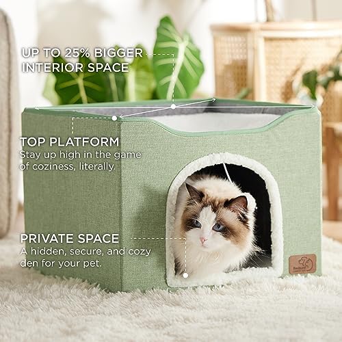 Bedsure Cat House Bed for Indoor Cats with Fluffy Ball and Scratch Pad