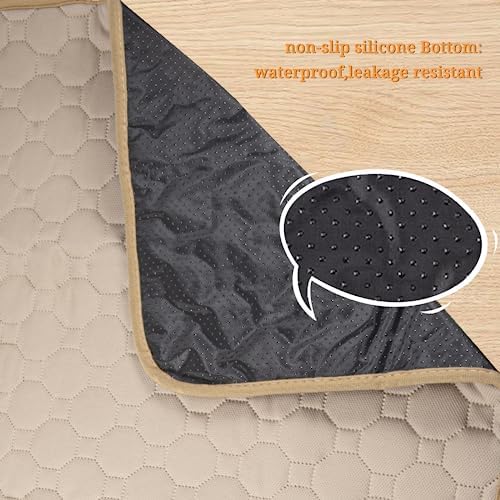 2 Pack 26" x 20" Washable Dog Pee Pads, kiwitatá Non Slip Absorbing Guinea Pig Bedding Pee Pads, Reusable Pet Training Pads for Whelping Box, Housebreaking, Crate, Kennel (Beige/Gray) (Large)
