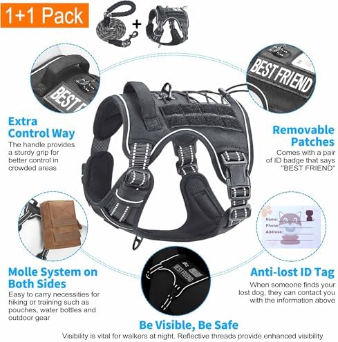 Beebiepet Heavy Duty Tactical Dog Harness for Small Dogs, No Pull Adjustable Pet Harness Reflective Service Training Easy Control Pet Vest Military K9 Working Dog Harnesses-X- Large, Black